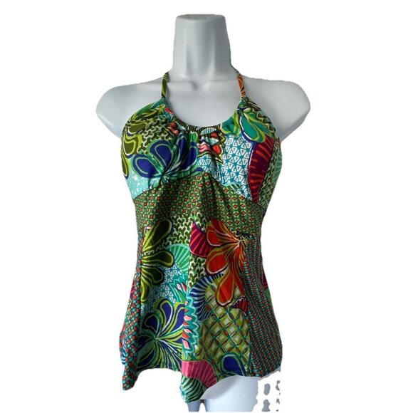Trina Turk Zanzibar Multi Color Pattern Tankini Top Swimsuit Size 8 Bright - Picture 6 of 9